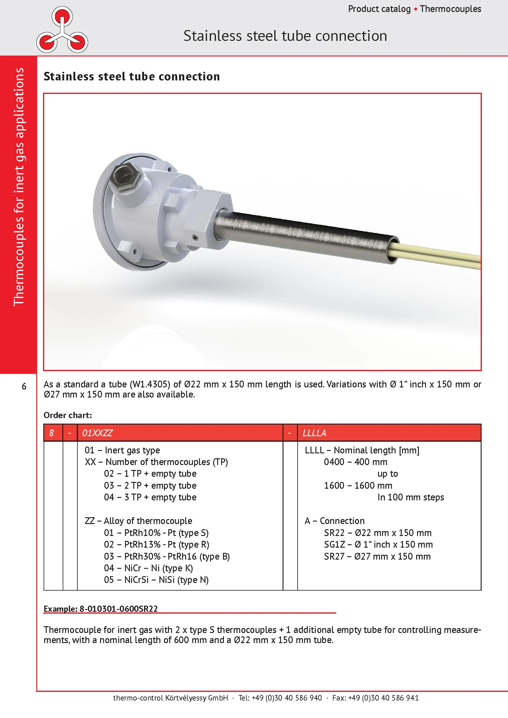 thermo-control Körtvélyessy - Catalog for inert gas thermocouples with mounting tubes