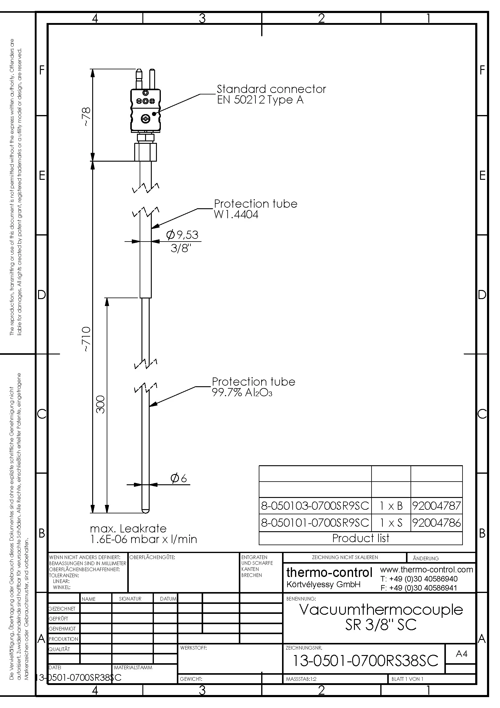 Variant with Ø3/8" x 400 mounting tube singe thermocouple