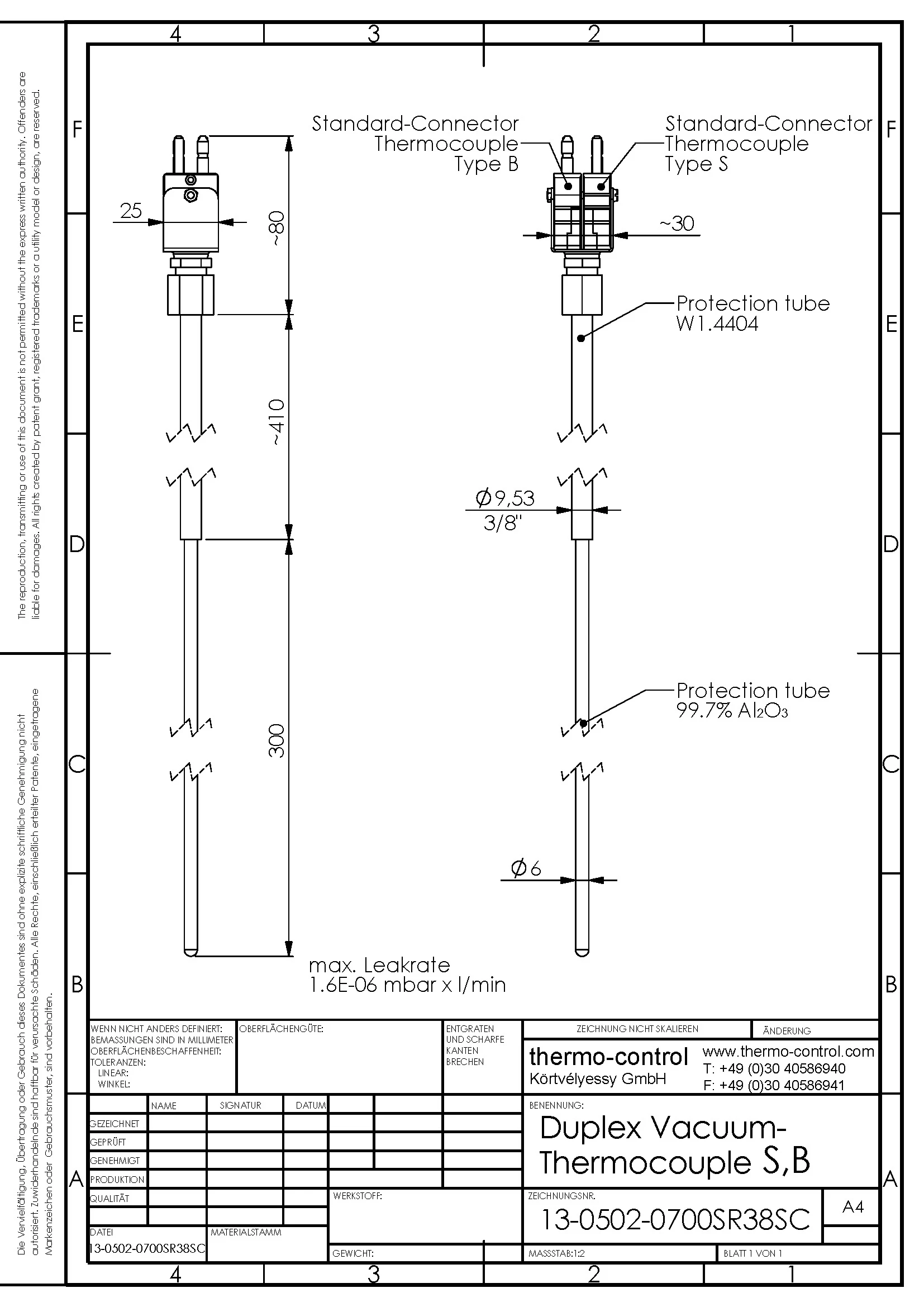 Variant with Ø3/8" x 400 mounting tube duplex thermocouple